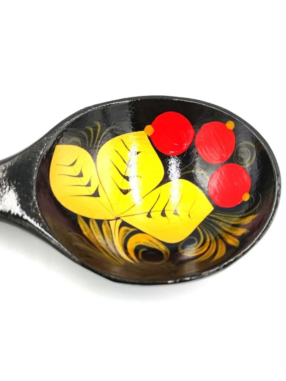 Hand Painted Wooden Serving Spoon Set Khokhloma Style Red Berries Folk Art Pair